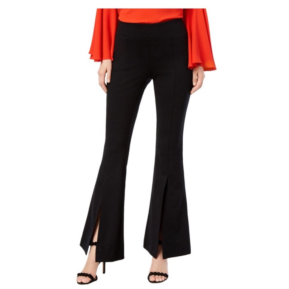 INC International Concepts Womens Pull On Slit Front Trouser Pants Black Flare